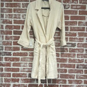 RAQUEL ALLEGRA Cream Beige Cotton Gauze Belted Jacket Medium 6 EUC